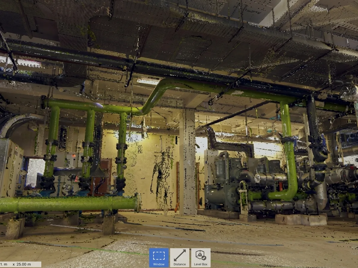 Registered point-cloud scan of an existing mechanical plant room