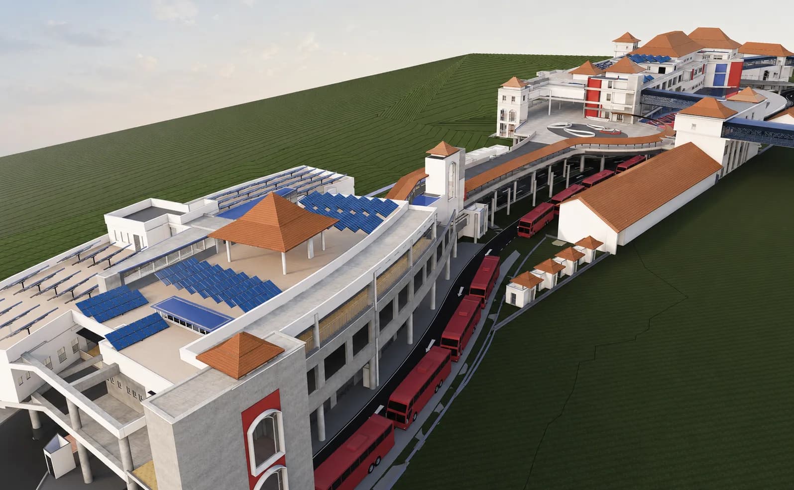 Integrated KMTT terminal BIM model showing transport circulation and buildings