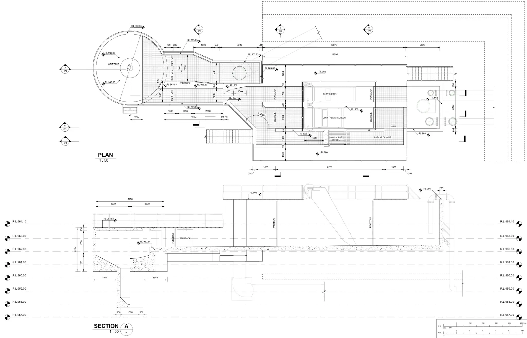 Plan and section drawing prepared for the Armidale Sewerage Treatment Plant